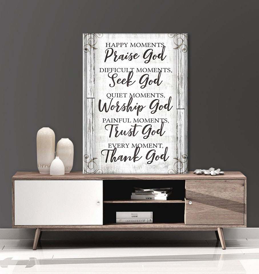 Christian Wall Art: Happy Moments Praise God - Wood Frame, Ready to Hang! Buy 2, Save 20%