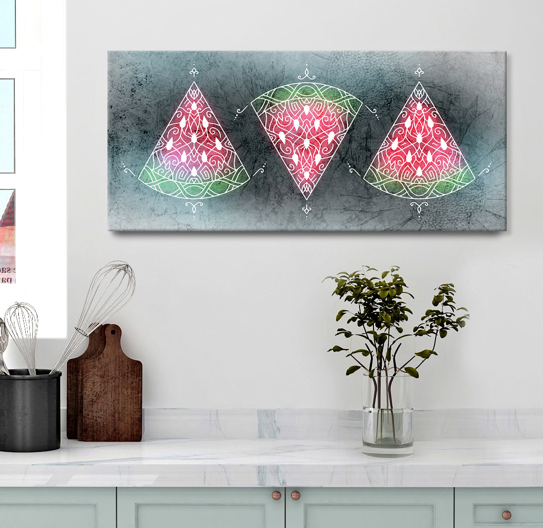 Hot Deal! Boho Watermelon Slices Wall Art with Wood Frame, Ready to Hang for Your Home