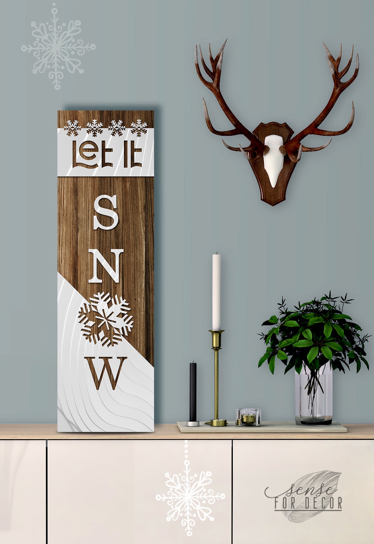 Let It Snow V5 Holiday Wall Art with Wood Frame, Ready to Hang