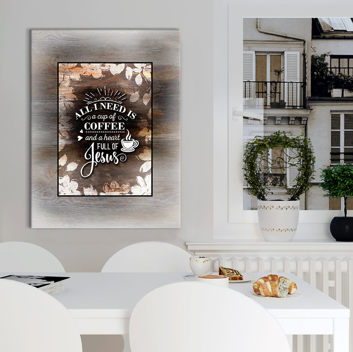 Christian Wall Art: 'All I Need is Coffee and Jesus' Wood Framed for Easy Hanging - Buy 2 Save 20%