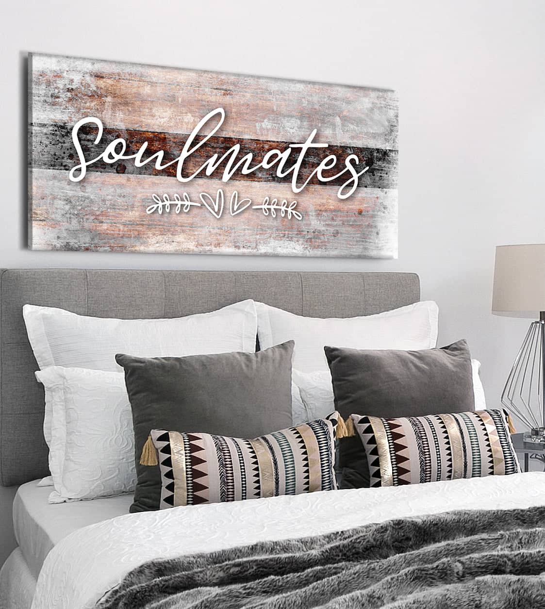 Ready-to-Hang Wood Frame Bedroom Wall Art: Soulmates V3