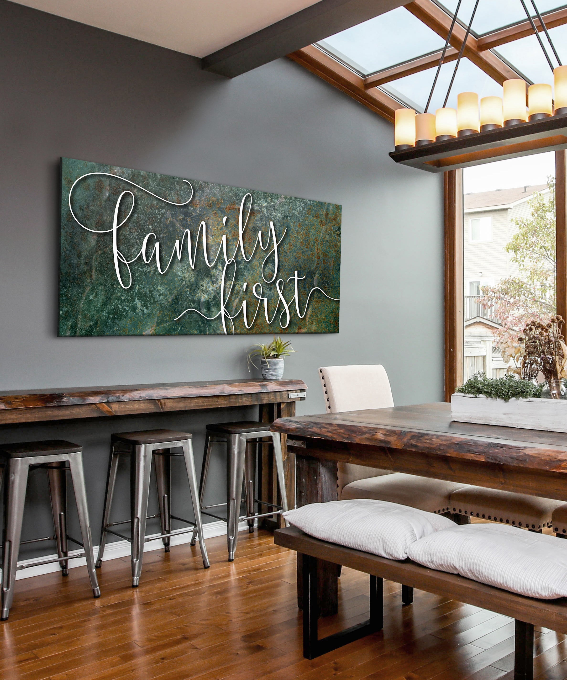 High - quality Family First V2 Wall Art with Wood Frame, Ready to Hang