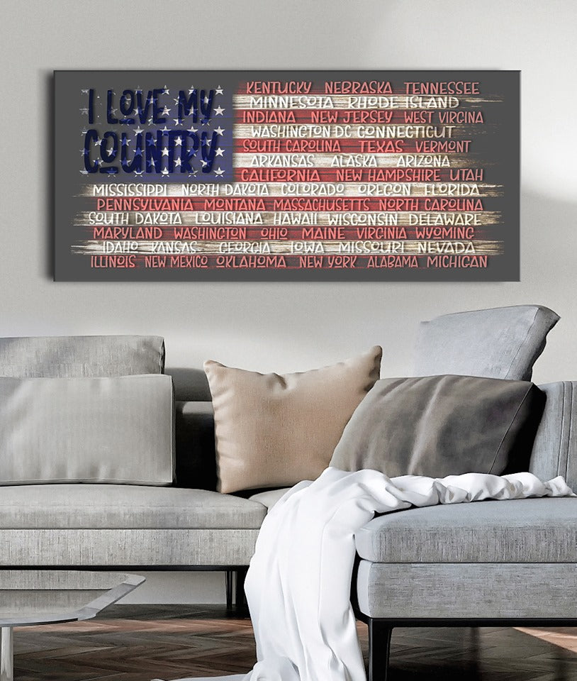 Limited Time Offer! High - Quality Wood - Framed Home Wall Art: I Love My Country, Ready To Hang