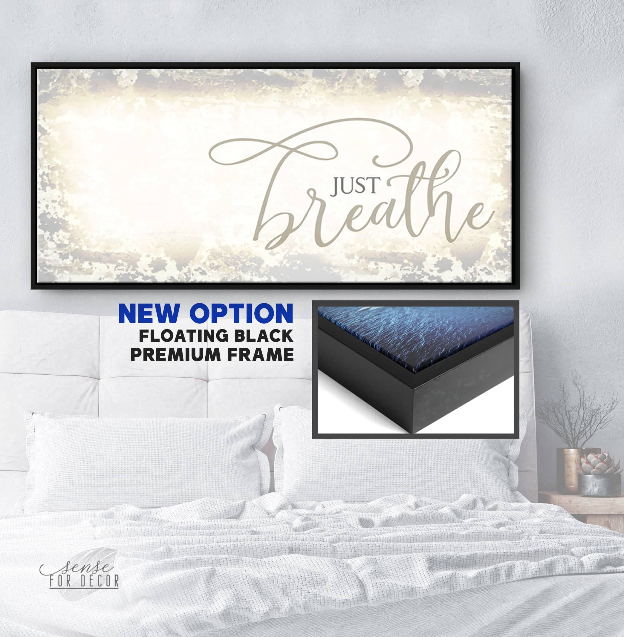 Ready-To-Hang Bedroom Wall Art: Just Breathe V19 with Wood Frame