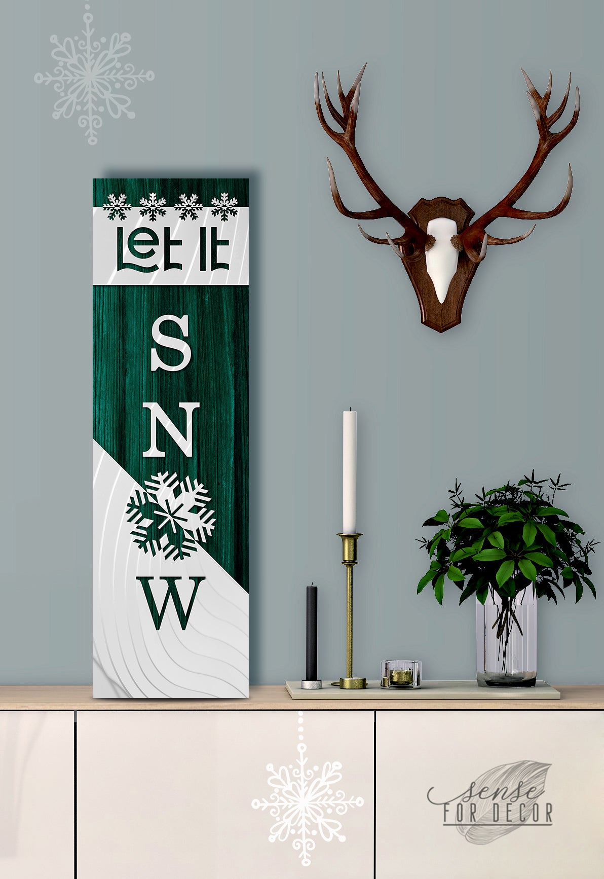 Let It Snow V5 Holiday Wall Art with Wood Frame, Ready to Hang
