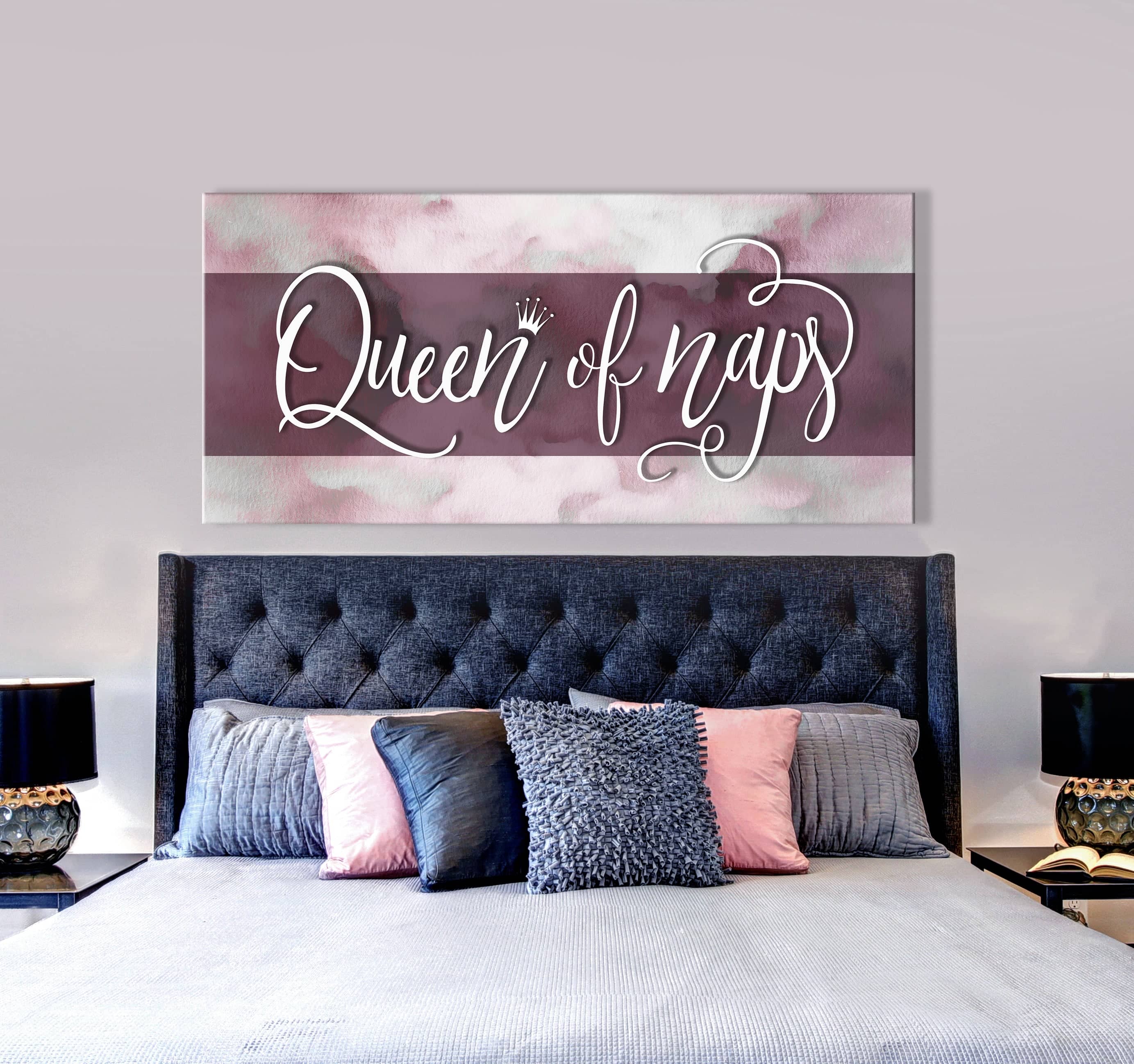 Exclusive Queen of Naps V2 Bedroom Wall Art - Wood Frame, Ready to Hang