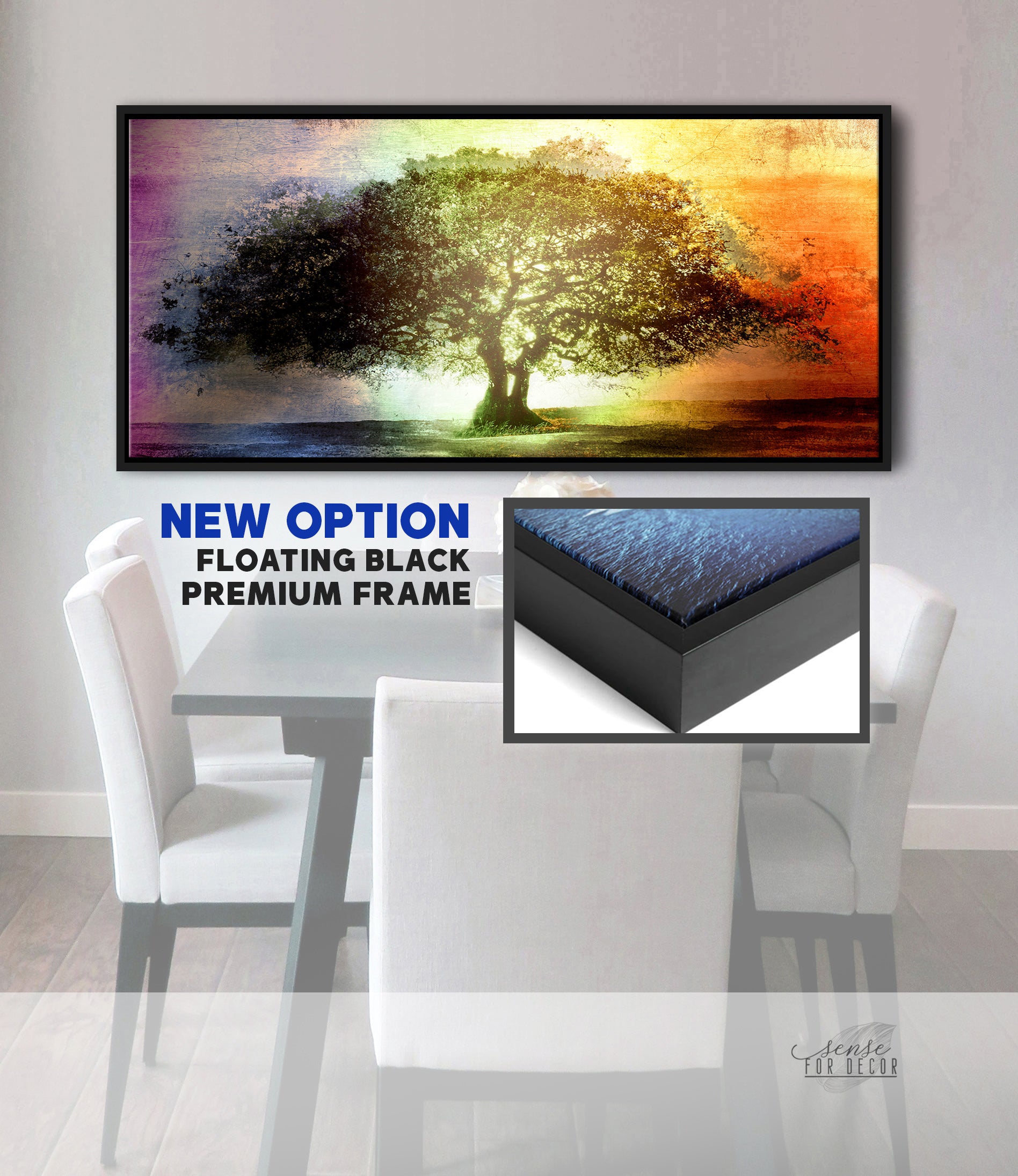 Nature Wall Art: High - Quality Big Seasonal Tree with Wood Frame, Ready to Hang