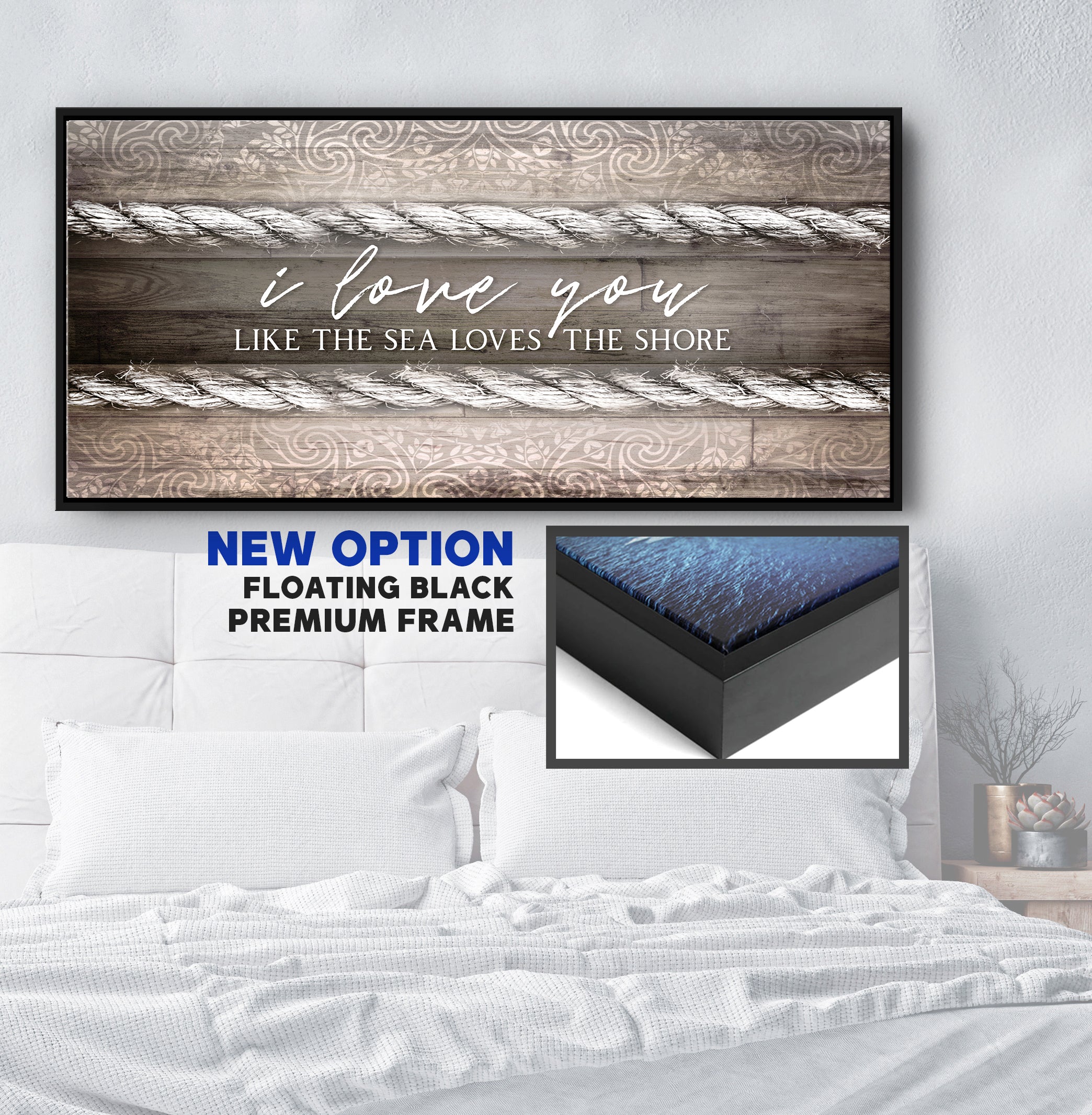Exclusive Couples Wall Art: 'I Love You Like the Sea Loves the Shore' with Wood Frame, Ready to Hang - Buy 2 Save 20%
