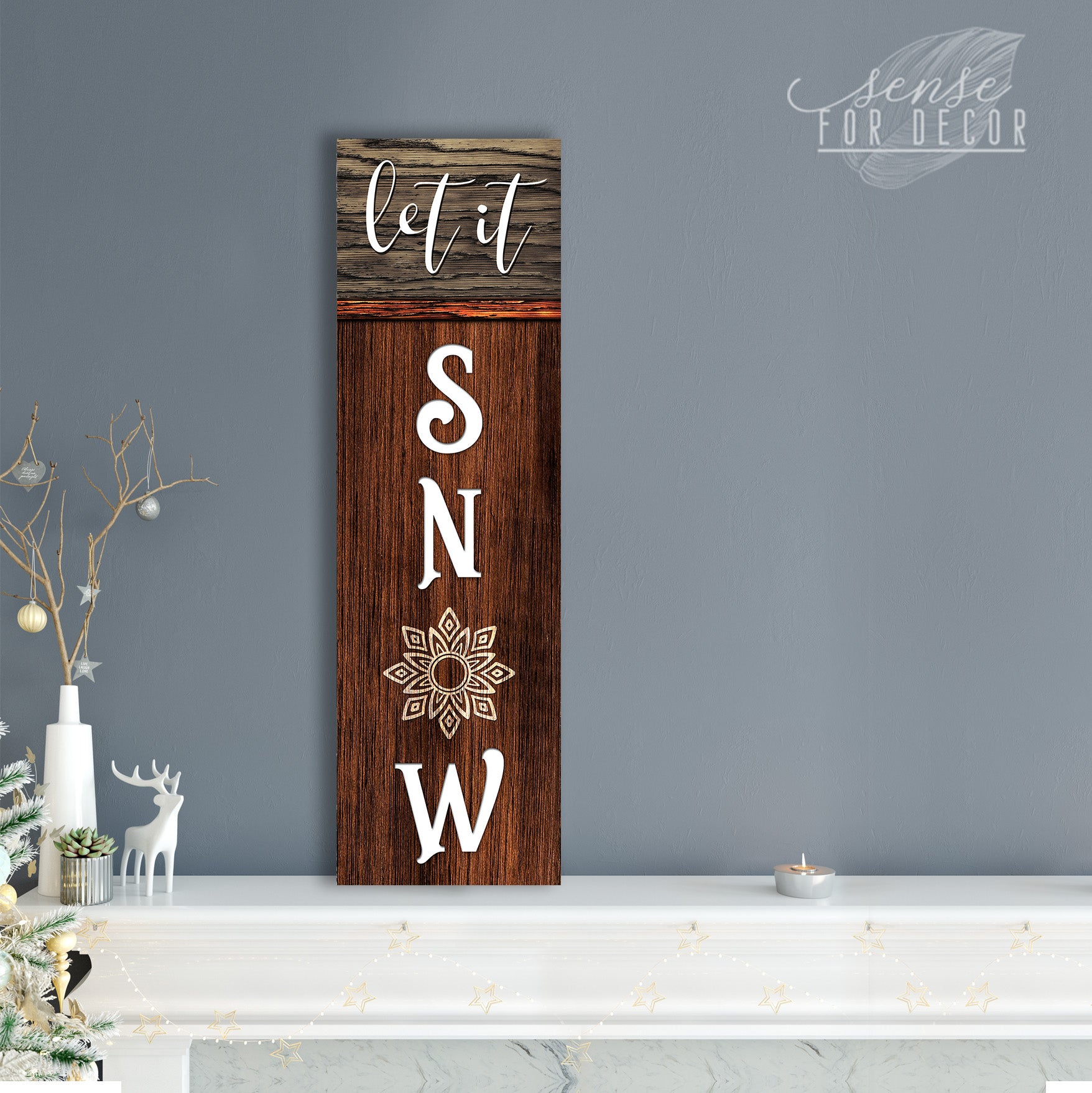 Festive Holiday Wall Art: Let It Snow V4 with Wood Frame, Ready to Hang