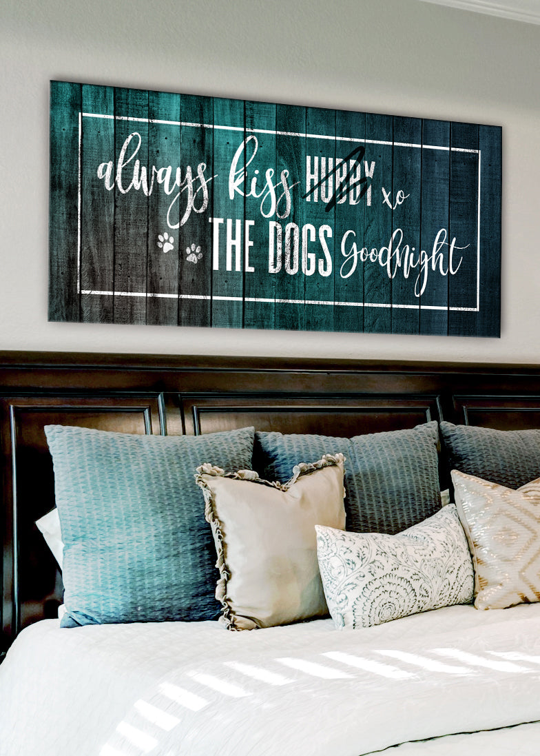 High - Quality Wood - Framed Pet Wall Art: Kiss Your Dog Goodnight