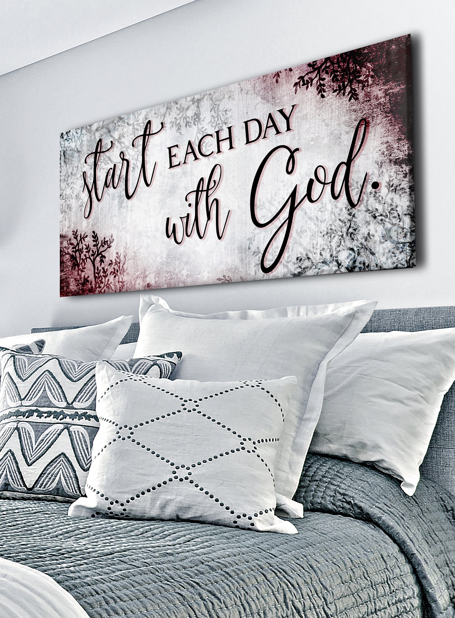 Christian Wall Art - Start Each Day With God V2 (Ready-to-Hang Wood Frame) - Buy 2, Save 20%