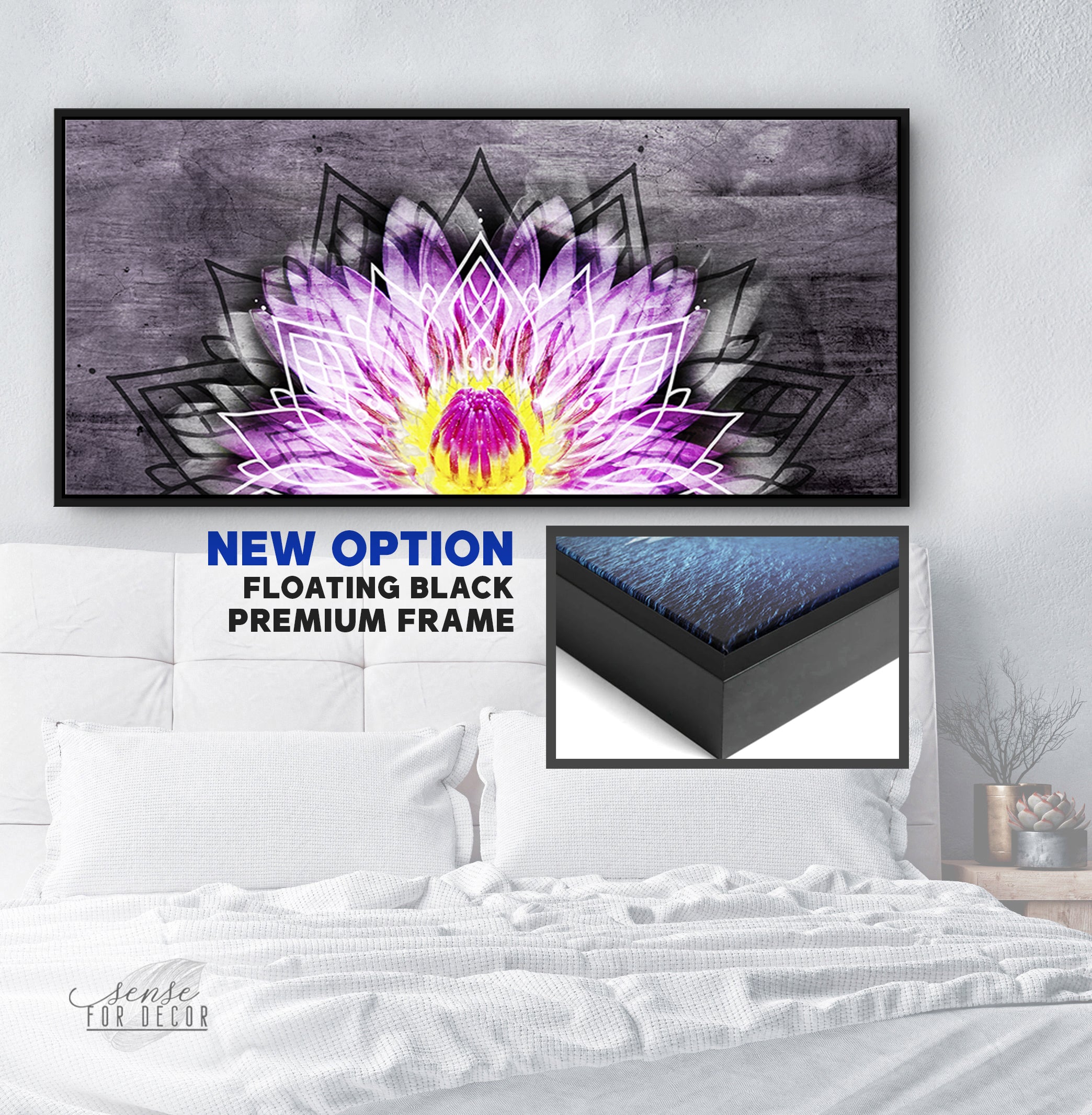 Ready-to-Hang Boho Water Lily Flower Wall Art with Wood Frame