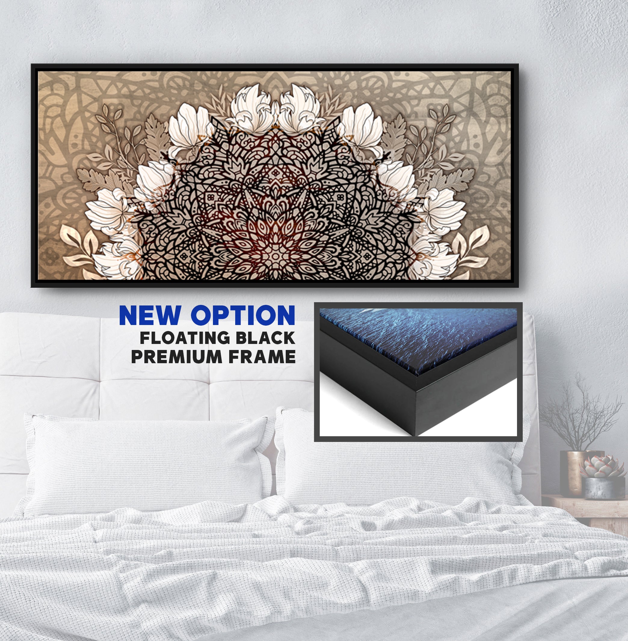 Ready-to-Hang Boho Mandala Wall Art V11 with Wood Frame