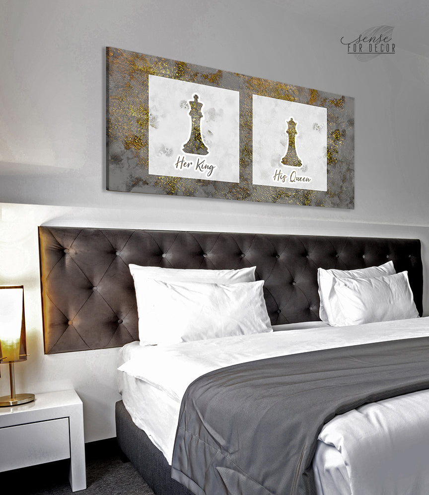 High - Quality Wood - Framed Couples Wall Art: Her King His Queen, Ready to Hang