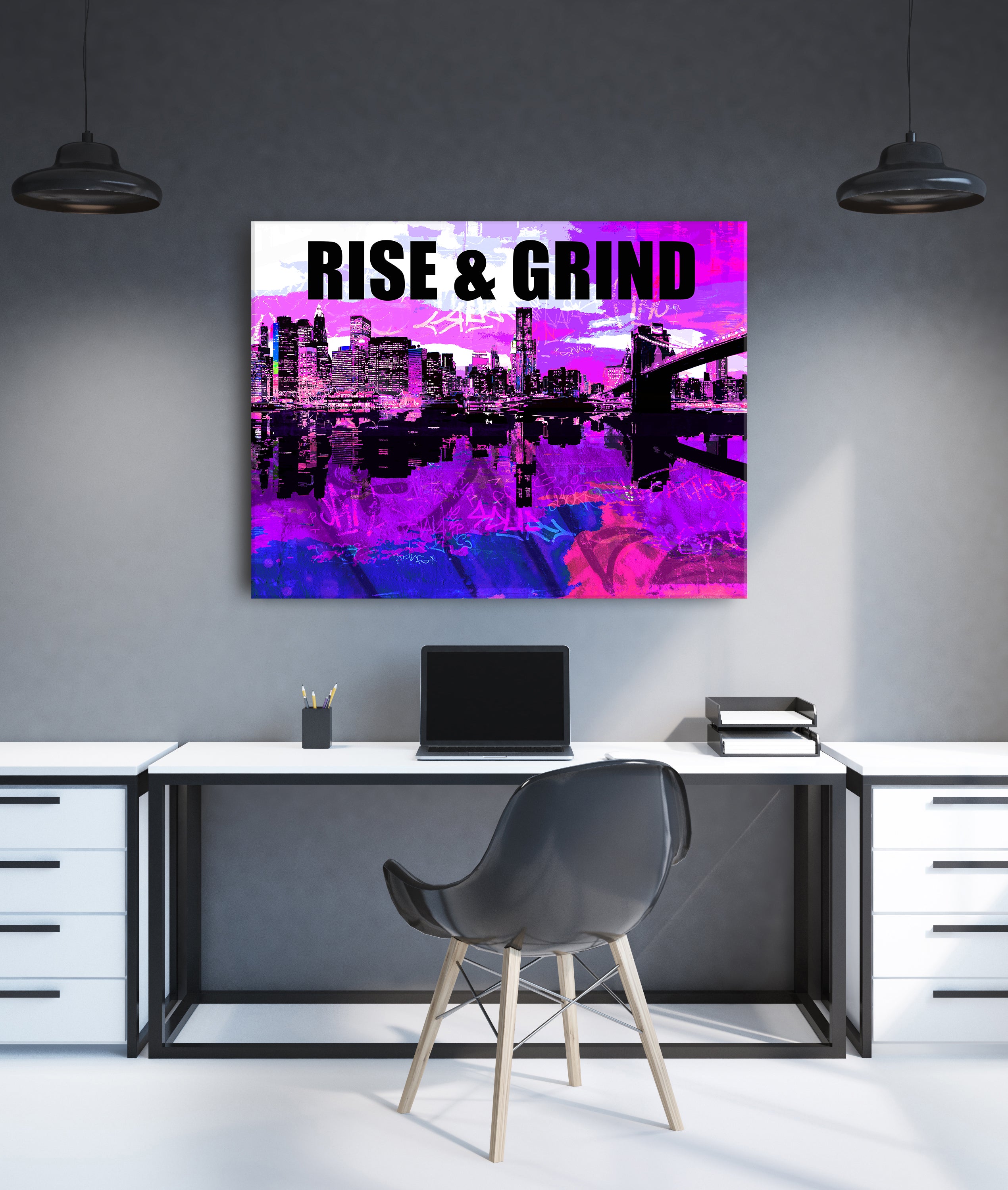 High - Quality Powerful Women Wall Art: Rise And Grind with Wood Frame, Ready to Hang