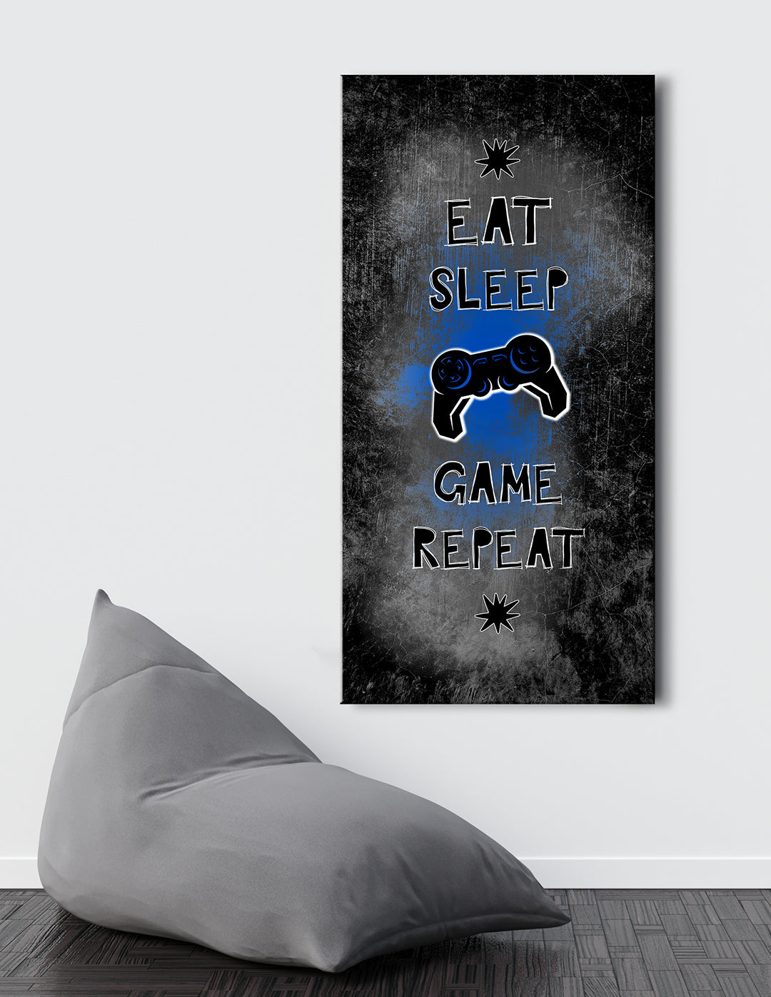 High - Quality Wood - Framed Game Room Wall Art: Eat, Sleep, Game, Repeat (Ready To Hang)