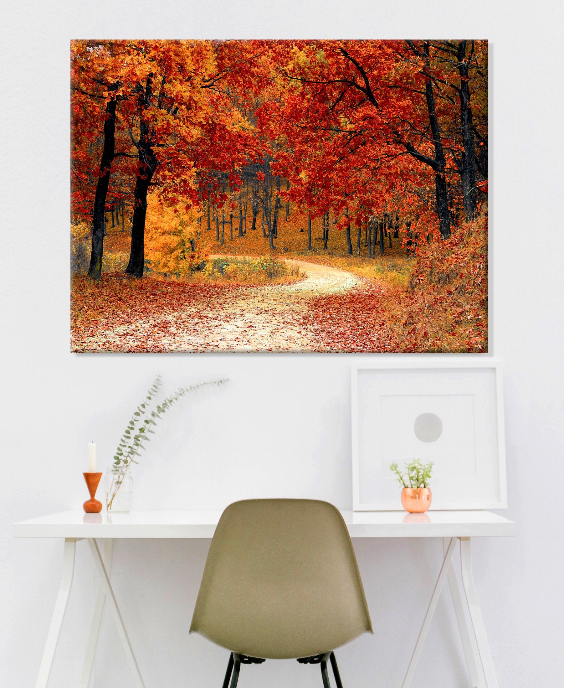 Ready - to - Hang Fall Forest Road Wall Art 2 with Wood Frame