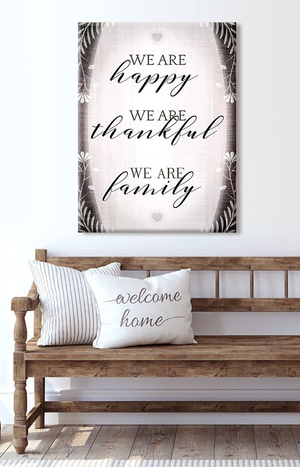 Hot Deal! Family Wall Art - 'We Are Happy We Are Thankful V2' with Wood Frame, Ready to Hang