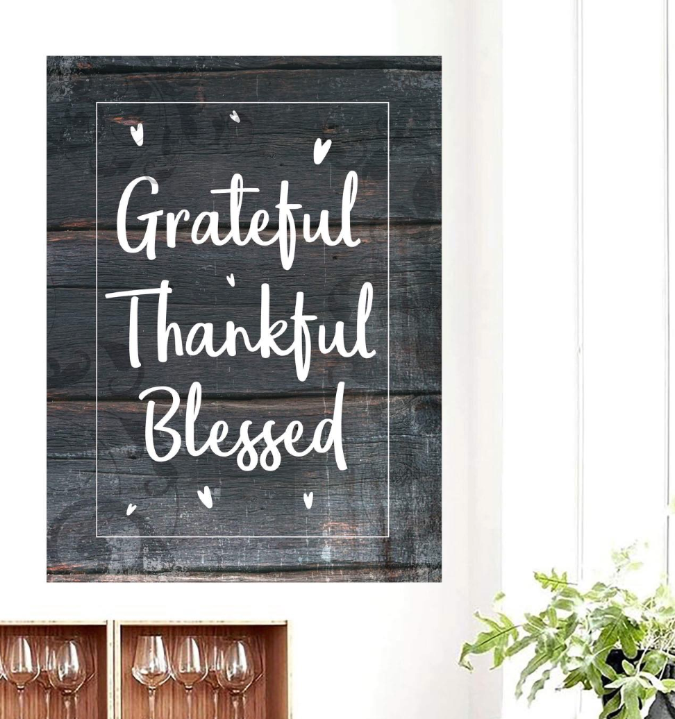 Exclusive Home Wall Art: 'Grateful Thankful Blessed' in Wood Frame, Ready to Hang - Buy 2 Save 20%