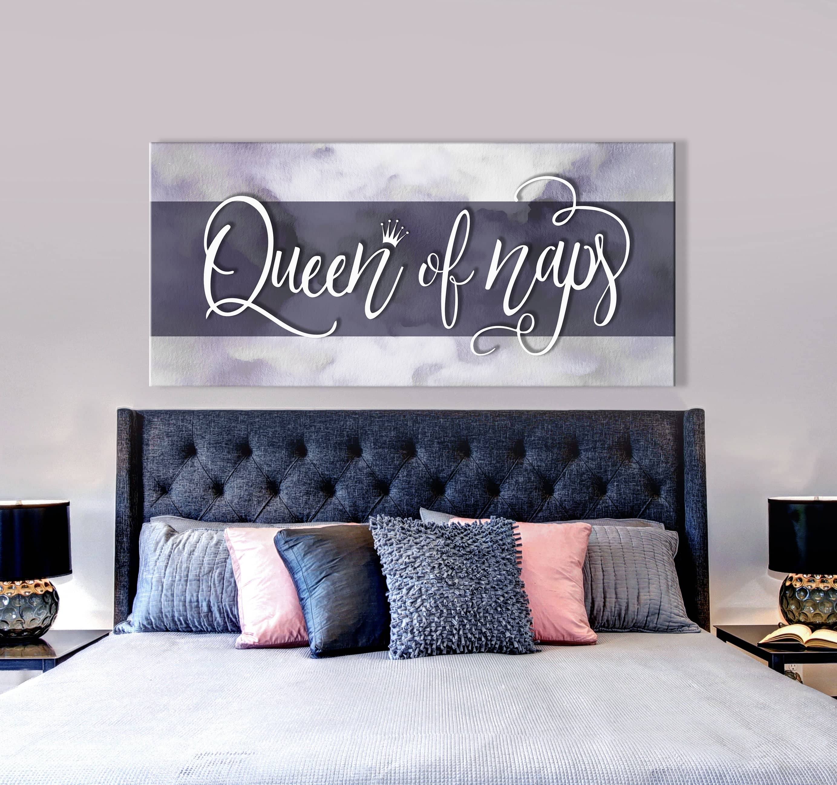 Exclusive Queen of Naps V2 Bedroom Wall Art - Wood Frame, Ready to Hang
