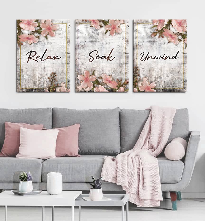 Hot Deal! Set of 3 Relaxing Bathroom Wall Art (Wood Frame, Ready To Hang)