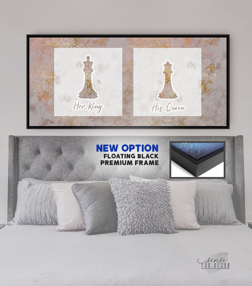 High - Quality Wood - Framed Couples Wall Art: Her King His Queen, Ready to Hang