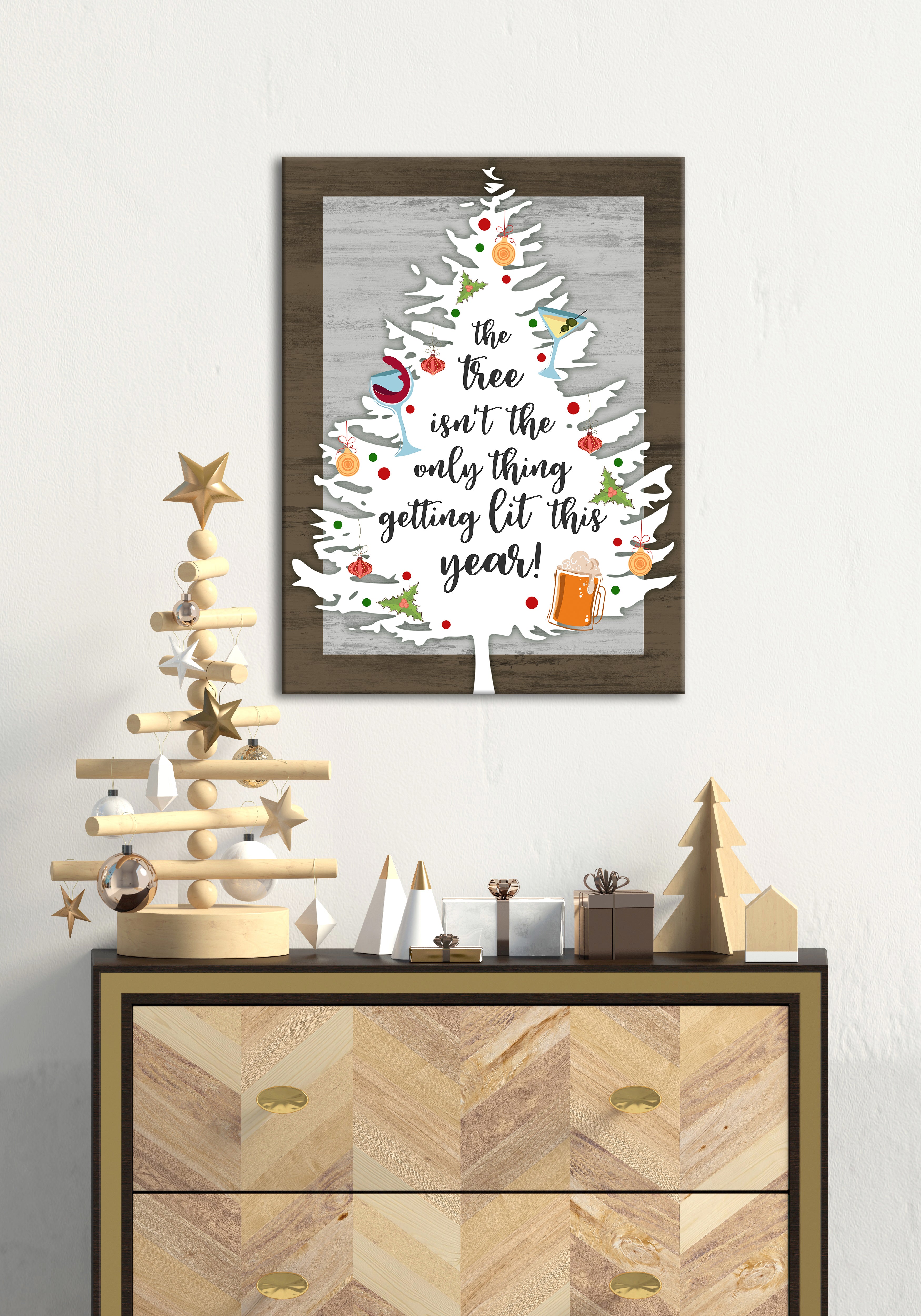 High - Quality Wood - Framed Lit Tree Holiday Decor Wall Art, Ready To Hang