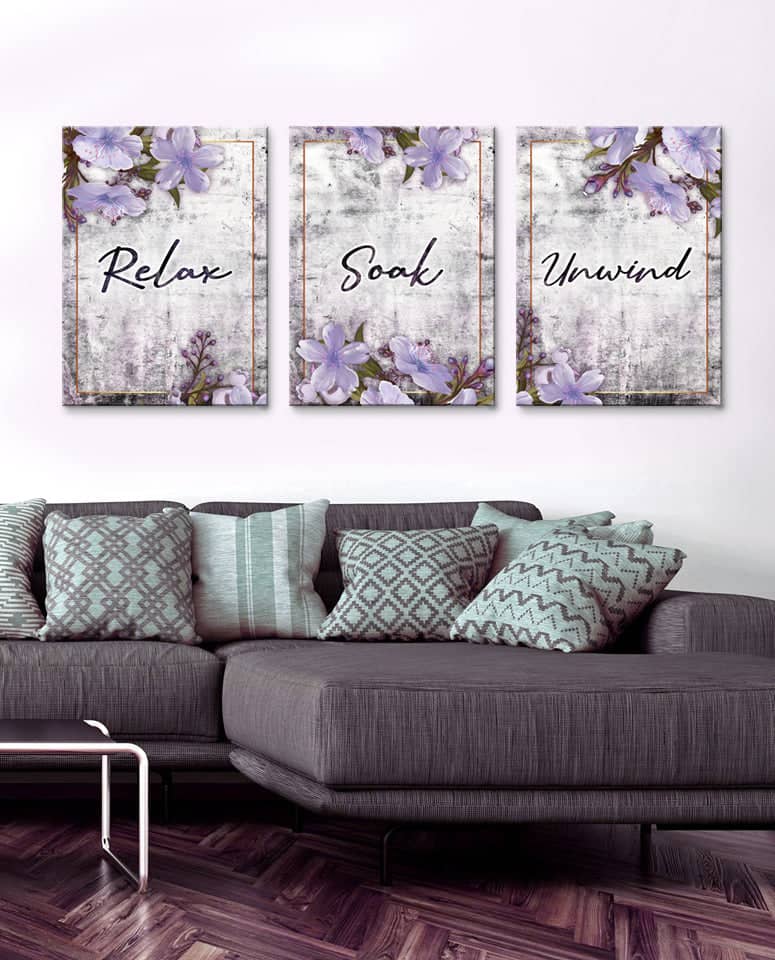 Hot Deal! Set of 3 Relaxing Bathroom Wall Art (Wood Frame, Ready To Hang)
