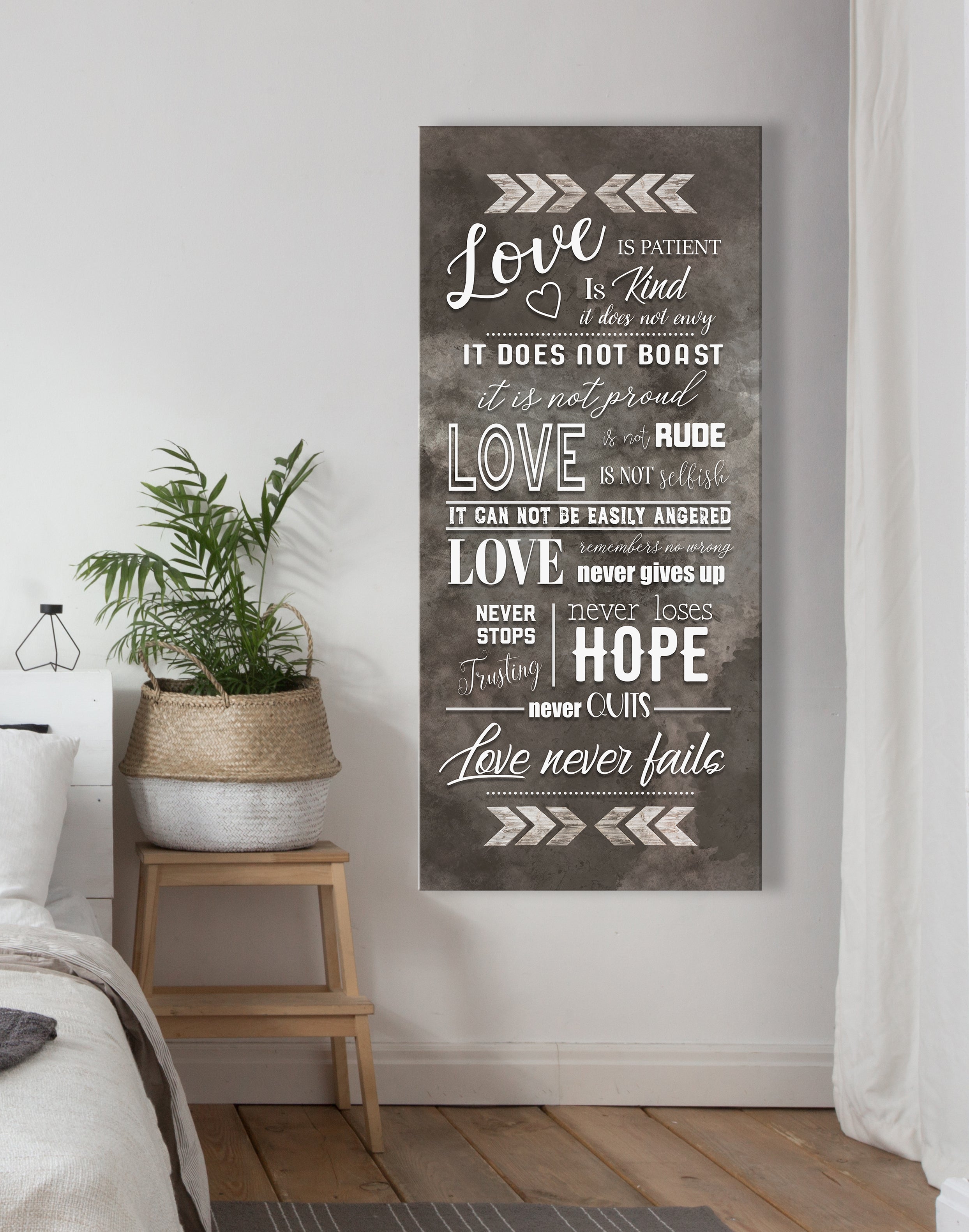 High - Quality Wood - Framed Couples Wall Art: Love Is Patient, Love Is Kind V3 (Ready To Hang)