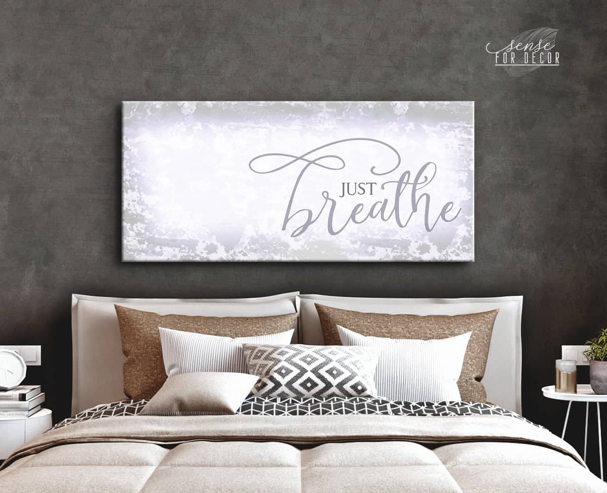 Ready-To-Hang Bedroom Wall Art: Just Breathe V19 with Wood Frame