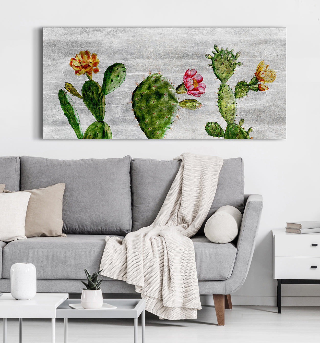 Limited Time Offer! Three Cactus Wall Art with Wood Frame, Ready to Hang