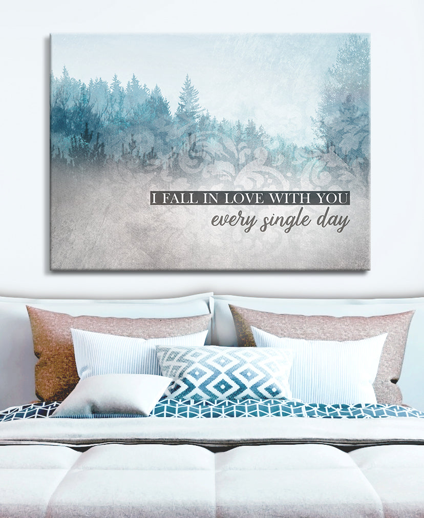 High - Quality Couples Wall Art: Fall in Love Daily V2 with Wood Frame, Ready to Hang