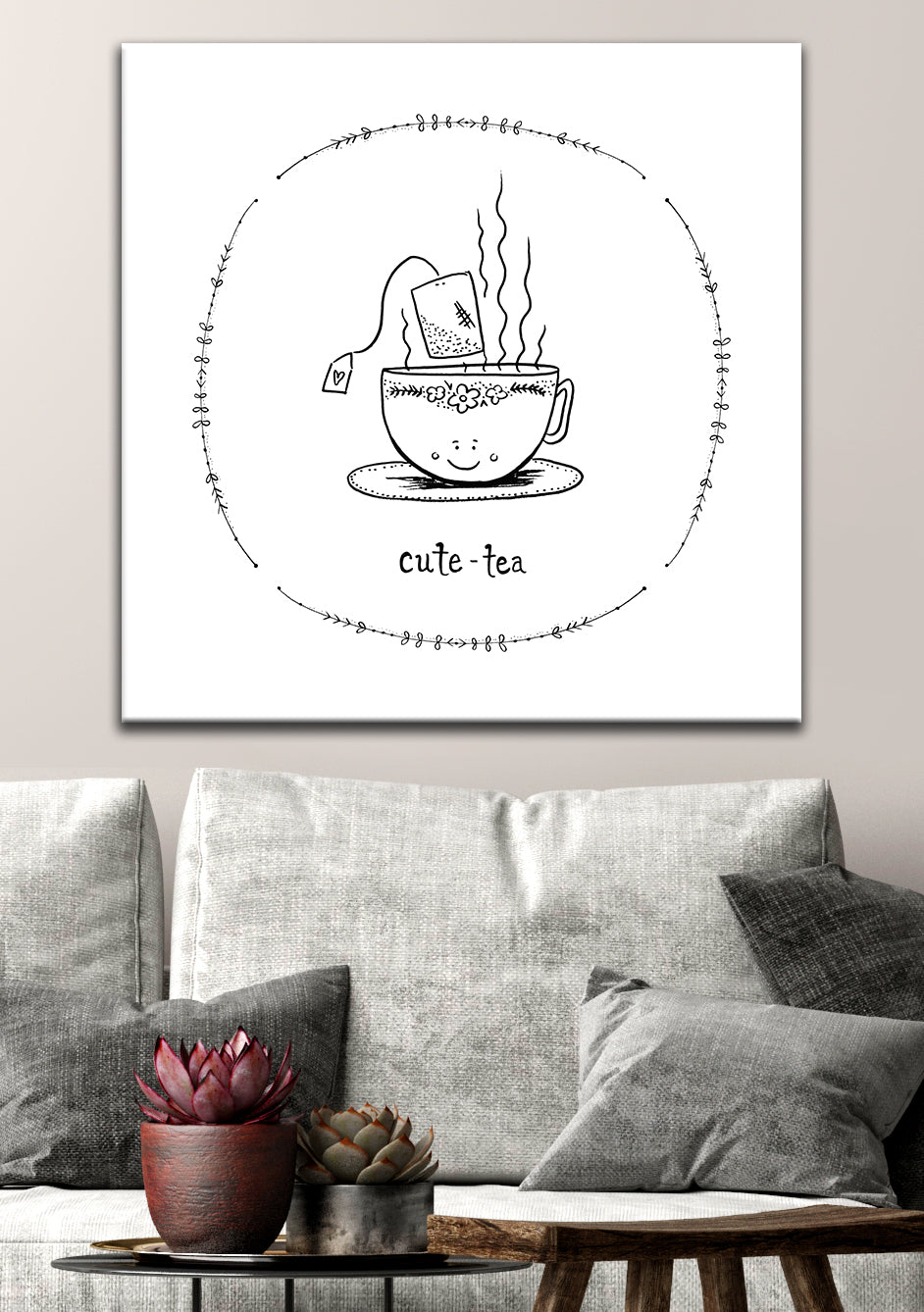 Cute Tea Kitchen Wall Art with Wood Frame, Ready to Hang