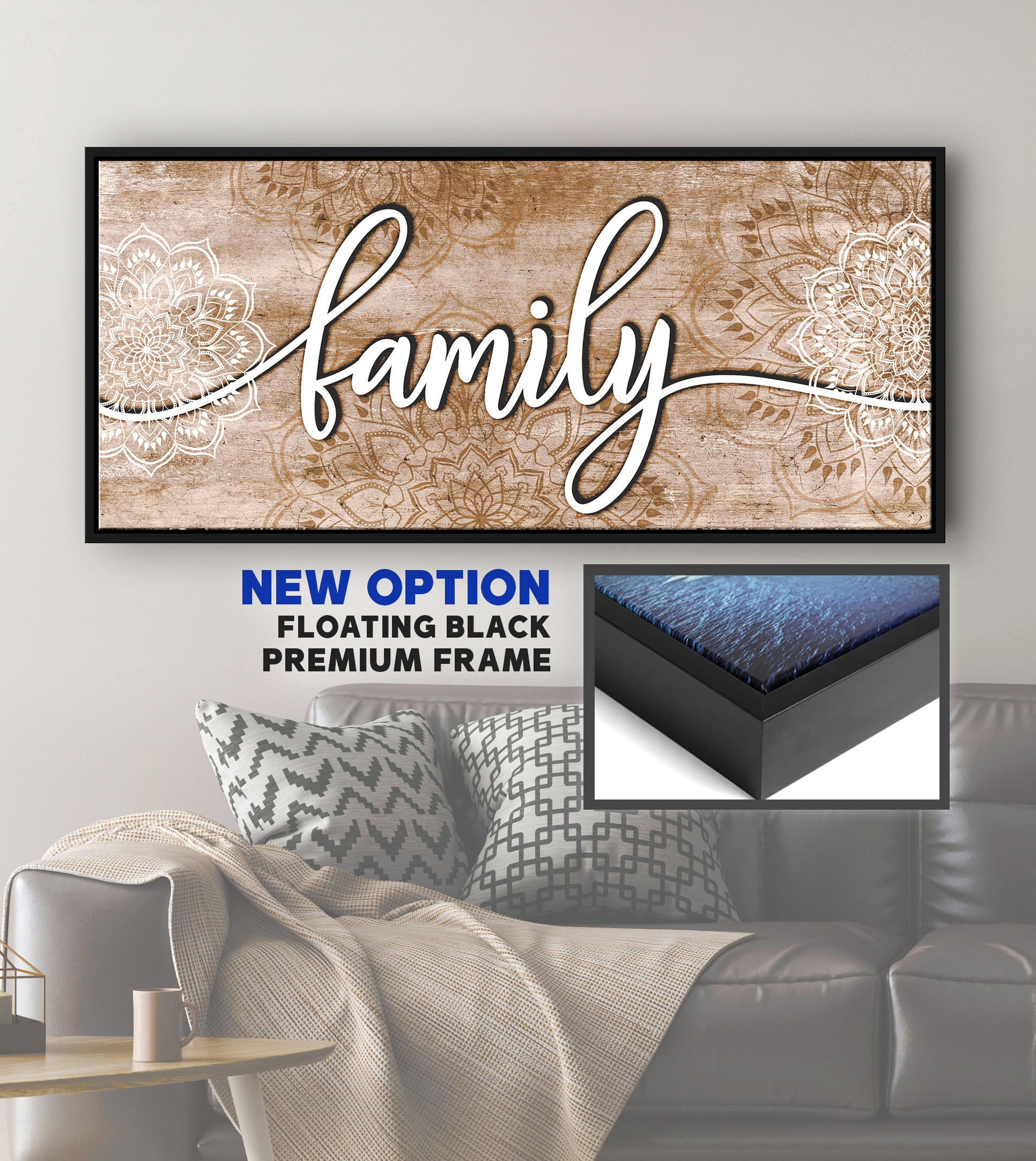 Ready-to-Hang Boho Style Family Word Wall Art with Wood Frame