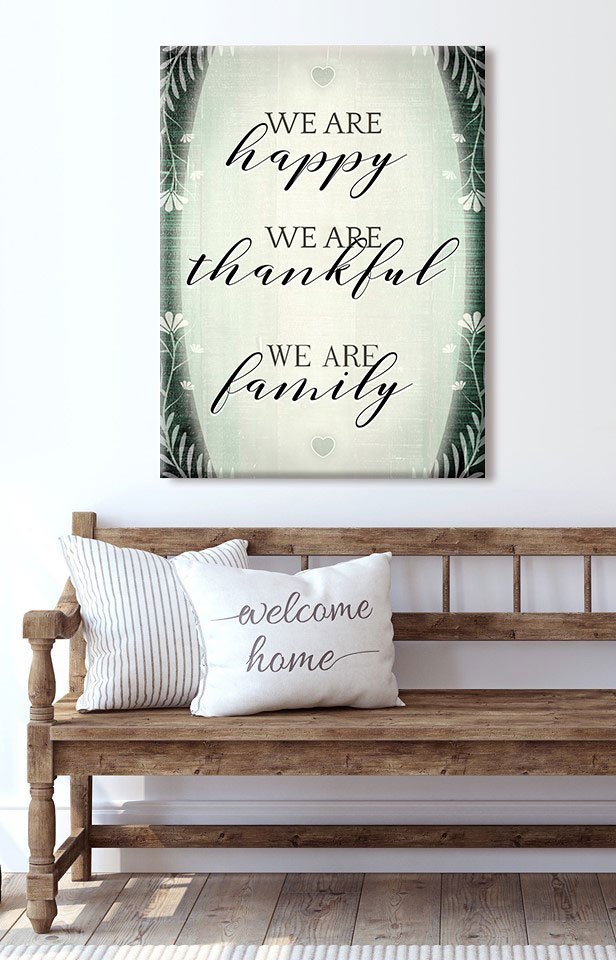 Hot Deal! Family Wall Art - 'We Are Happy We Are Thankful V2' with Wood Frame, Ready to Hang