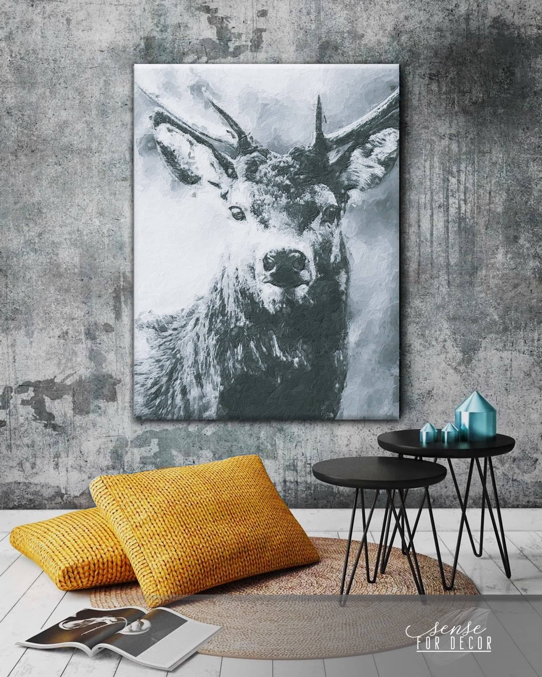 High - Quality Reindeer Animal Wall Art with Wood Frame, Ready to Hang