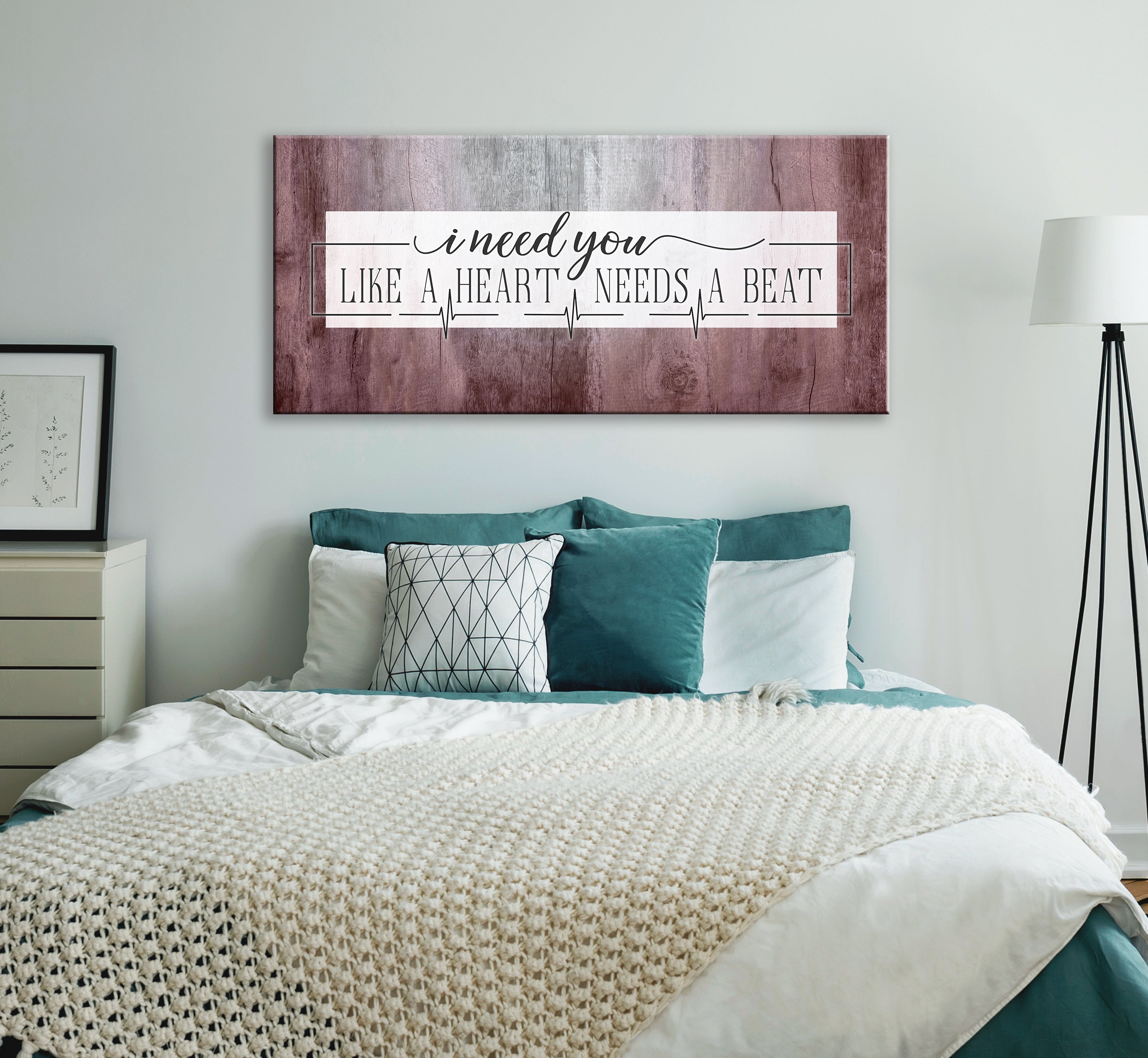 Hot Deal! Couples Wall Art - 'I Need You Like A Heart Needs A Beat' with Wood Frame, Ready To Hang