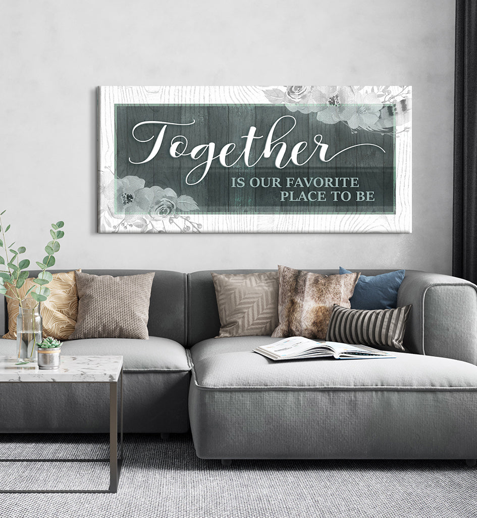 High - Quality Couples Wall Art 'Together is Our Favorite Place' V6 with Wood Frame, Ready to Hang