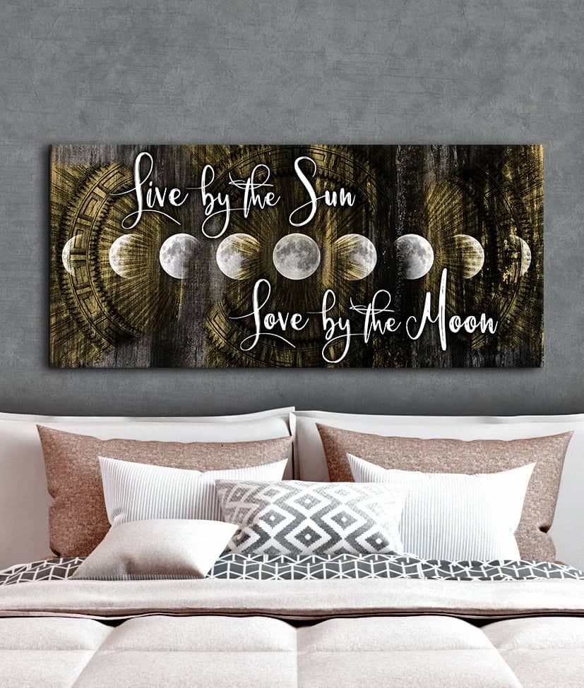 Ready - to - Hang Wood - Framed Bedroom Wall Art: Love by Moon, Live by Sun V2
