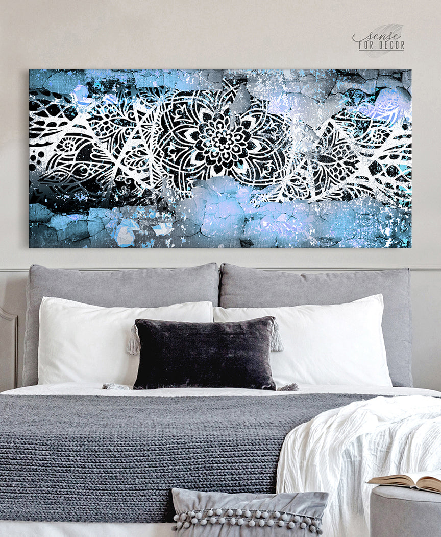 High - quality Boho Crackle Mandala Wall Art with Wood Frame, Ready to Hang