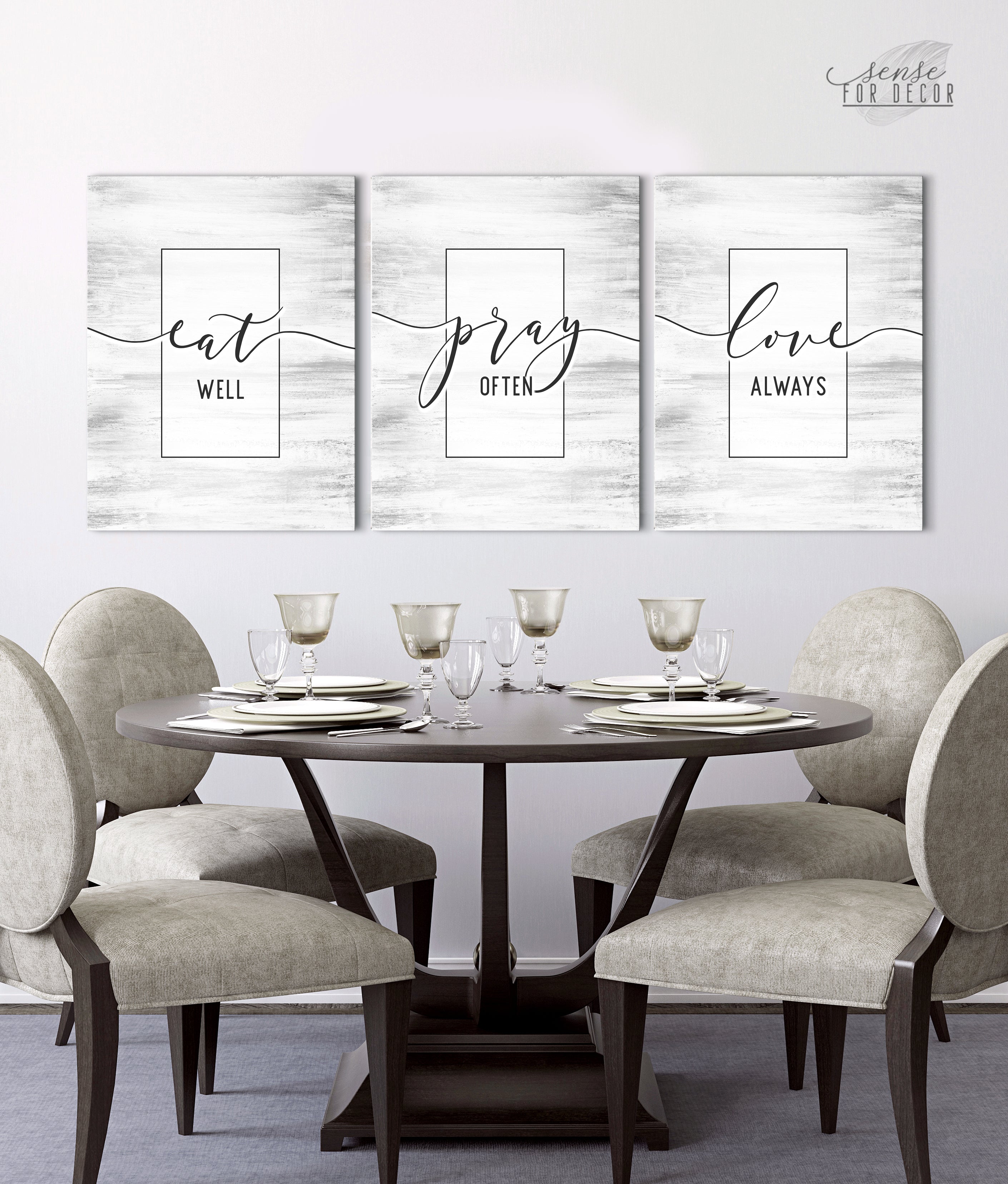Exclusive Offer! Set of 3 Christian Wall Art Prints: Eat Well, Pray Often, Love Always (Wood Frame, Ready to Hang)