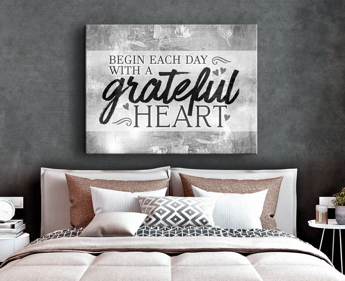Christian Wall Art: Begin Each Day With a Grateful Heart V4 (Wood Frame Ready To Hang)