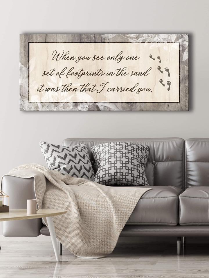 High - quality Christian Wall Art: 'One Set Of Footprints' with Wood Frame, Ready to Hang